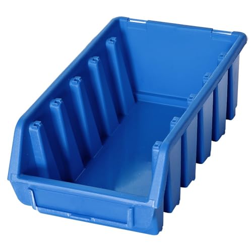 BASIC Sichtlagerkasten 24 Stück | Typ L - 75 x 116 x 212 mm (HxBxT) | blau | stapelbar | Aufbewahrung von Kleinteilen | inkl. Etikettenfach | Sichtlagerboxen aus schlagfestem Kunststoff