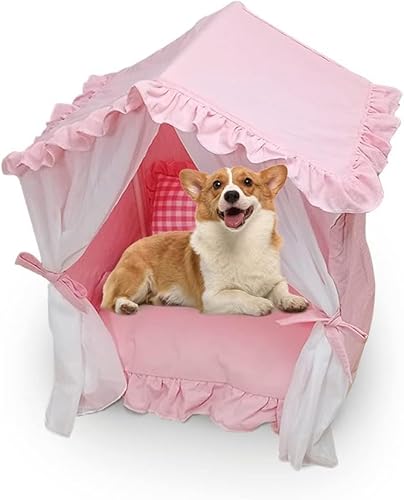 Sport Tent Haustierbett Höhle Hundehütten für drinnen Hunde Welpen & Katzen Zelt mit Kissen Prinzessin Bett Haustierhaus waschbare Hundebetten S, rosa, 0