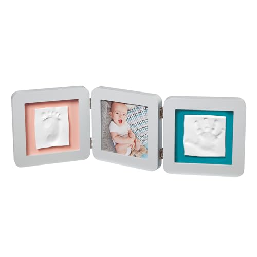 Baby Art - My Baby Touch Double Print Frame, Essentials, Dreiteiliger Foto Bilderrahmen abgerundet, mit 2x Gipsabdruck zum Selbermachen, Pastel, mehrfarbig
