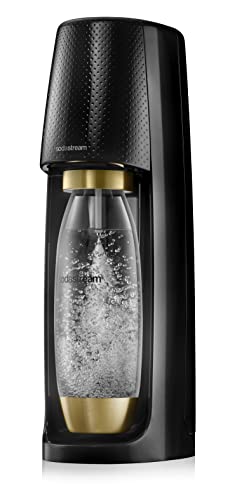 SodaStream Spirit Sparkling Water Machine with 1 Liter Reusable BPA Free Water Bottle for Carbonating and 60 Liter CO2 Gas Cylinder - Black & Gold