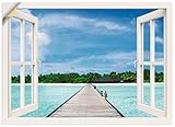 ARTland Wandbild selbstklebend Vinylfolie 70x50 cm Wanddeko Wandtattoo Fensterblick Fenster Malediven Strand Meer Maritim Urlaub T6AH