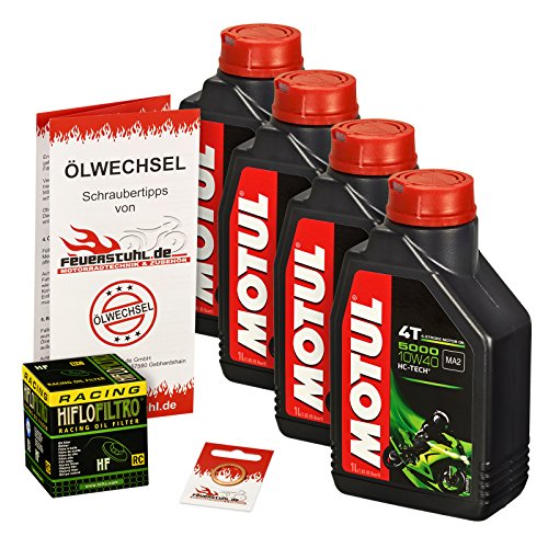 Motul 10W-40 Öl + HiFlo Ölfilter für Honda CBR 600 F, 87-00, PC19 PC23 PC25 PC31 PC35 - Ölwechselset inkl. Motoröl, Racing Filter, Dichtring