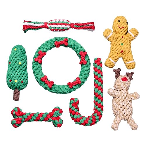 jumbans 7-Teiliges Weihnachtsset für Haustiere, Baumwollseilspielzeug, Zahnreinigung, Hundeseilspielzeug, Weihnachtliches Kautrainingsspielzeug