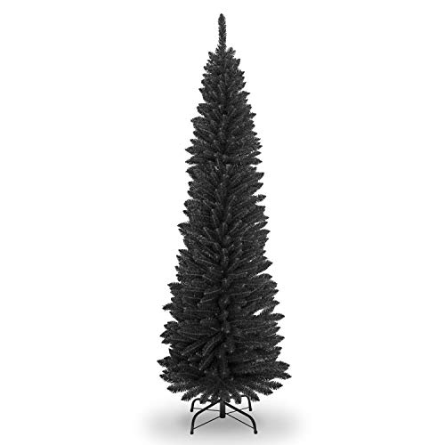 SHATCHI Künstlicher beflockter Weihnachtsbaum mit spitzer Spitze und Metallständer (Schneeschwarz/Weiß/Frosty Green), 122 cm