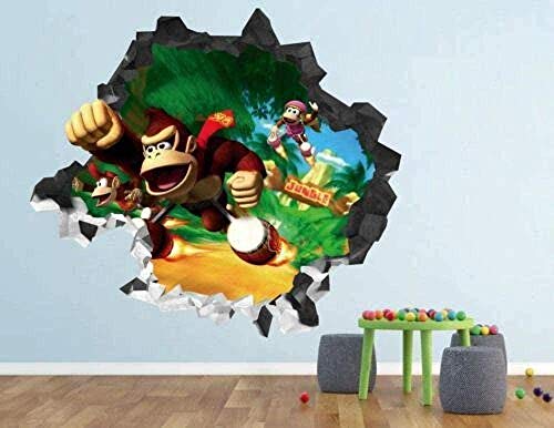 CSCH Wandtattoo 3D Wandaufkleber Donkey Kong Bros brechen Wandaufkleber 3D Vinyl dekorative Aufkleber
