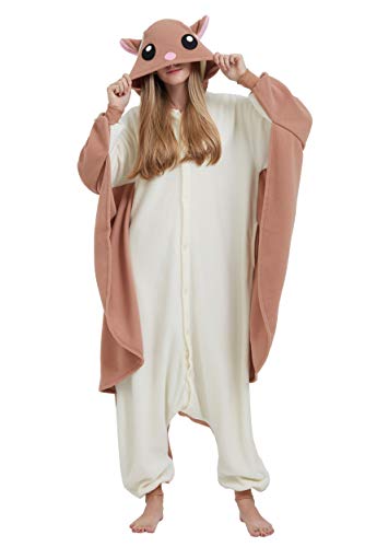 ULEEMARK Jumpsuit Onesie Tier Karton Fasching Halloween Kostüm Sleepsuit Cosplay Overall Pyjama Schlafanzug Erwachsene Unisex Lounge Kigurumi Fliegendes Eichhörnchen for Höhe 140-187CM