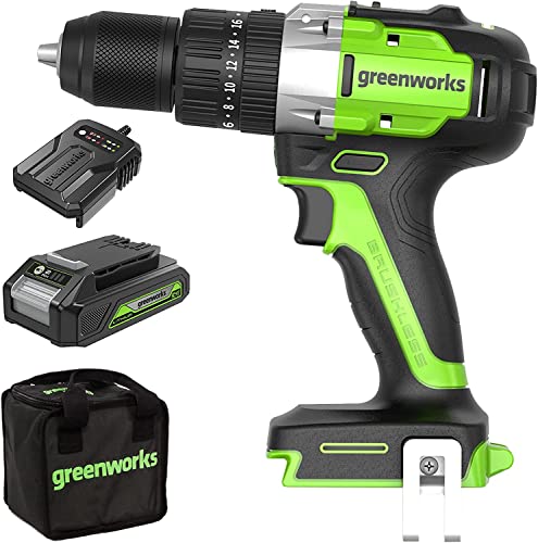 Greenworks 60N.M Brushless Hammer Drill Kits 2 Ah batteries & charger & bag