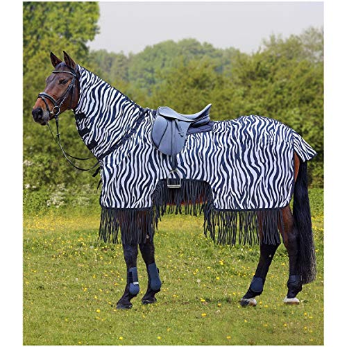 WALDHAUSEN Fliegenausreitdecke Zebra mit Fransen Rückenlänge 135 cm, schwarz/weiß