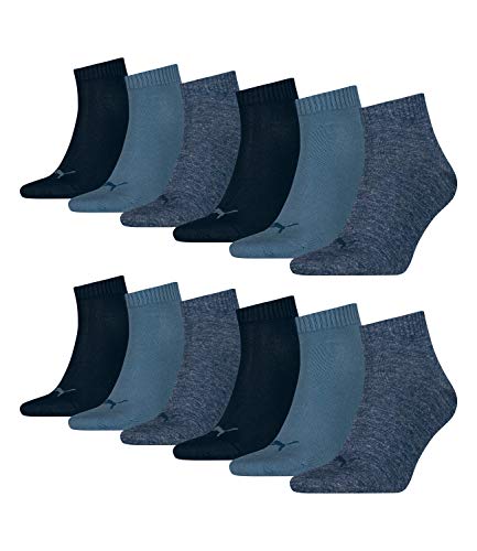 12 Paar Puma Unisex Quarter Socken Sneaker Gr. 35 - 49 für Damen Herren Füßlinge, Socken & Strümpfe:43-46, Farbe:460 denim blue