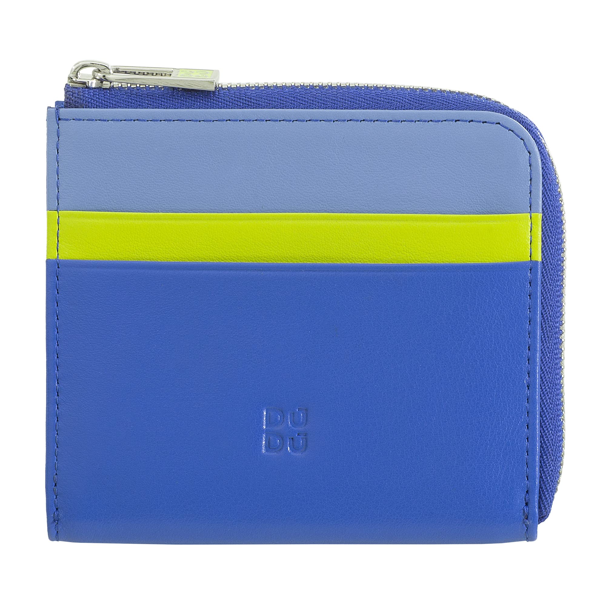 DUDU Herren-Brieftasche aus Leder mit Reißverschluss, Damen-Brieftasche, klein und kompakt. Außenreißverschluss, Münzfach und Kartenfächer Kornblume