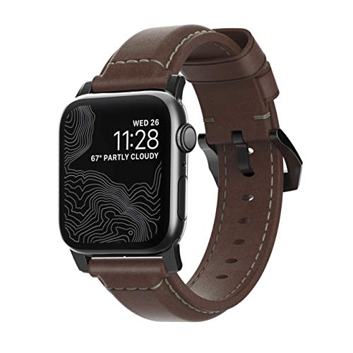Nomad Strap Traditional Leather Brown Connector Black für die Apple Watch 38/40 mm | Schwarze Hardware und Echtlederarmband in braun
