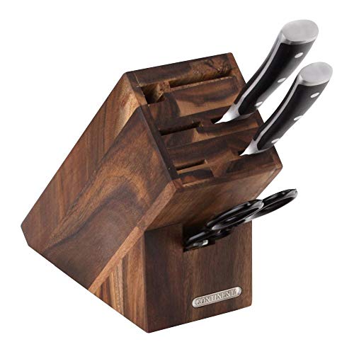 Continenta Messerblock aus Akazie Kernholz mit Schlitzen für 5x Messer, Wetzstahl und Schere, Größe 22 x 9,5 x 20 cm (ohne Messer)