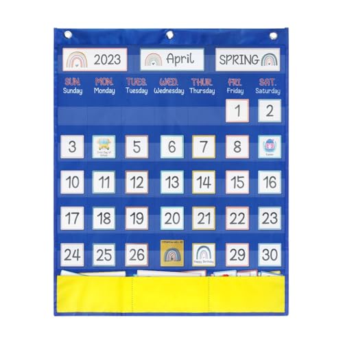 Kalender-Taschendiagramm mit 89 Karten, Lehrkalender, 50 x 60 cm, Klassenzimmer-Wandtaschendiagramm für Kalenderlernen