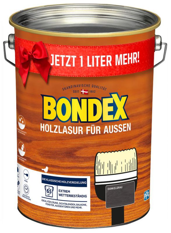 BONDEX HOLZLASUR FÜR AUSSEN Dunkelgrau 5 l - 444426