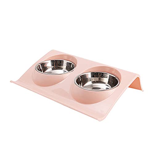 RUG Futternäpfe für Hunde, rutschfest, aus Edelstahl, mit auslaufsicheren Silikonmatten, Tablett für Doppel-Futterstation für Hunde/Katzen/kleine Tiere, Rosa 2021/8/23 (Farbe: Rosa)