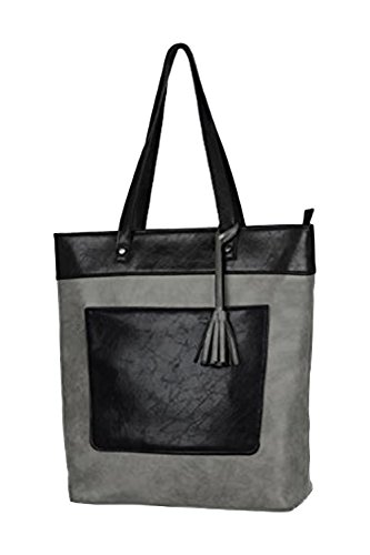 Tasche Umhängetasche Shopper Einkaufstasche Henkeltasche Vintage-Look Crunch Leder-Optik grau schwarz