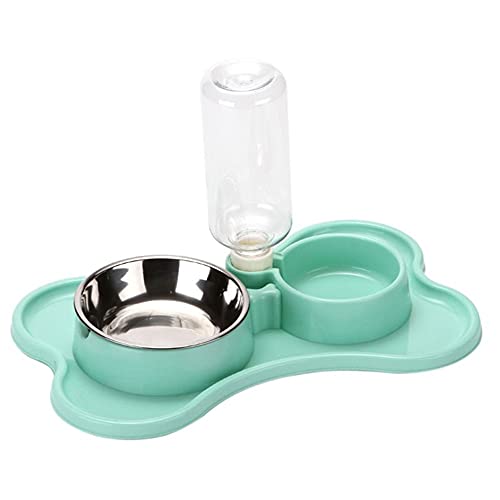 XIGAWAY Doppelnapf für Hunde und Katzen, Edelstahl, mit auslaufsicherer Silikonmatte, Grün