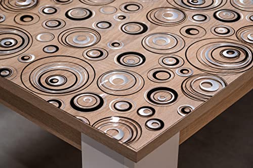 Tischfolie mit Kreise-Muster Bedruckt - Maß nach Wunsch - Transparent Klar Tischdecke Tischschutz Schutzfolie Abwaschbar weich PVC (90x160cm)