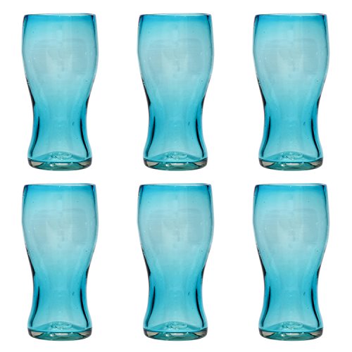 Handgemachtes Bierglas - recyceltes Glas – Türkis - Set aus 6 Gläsern