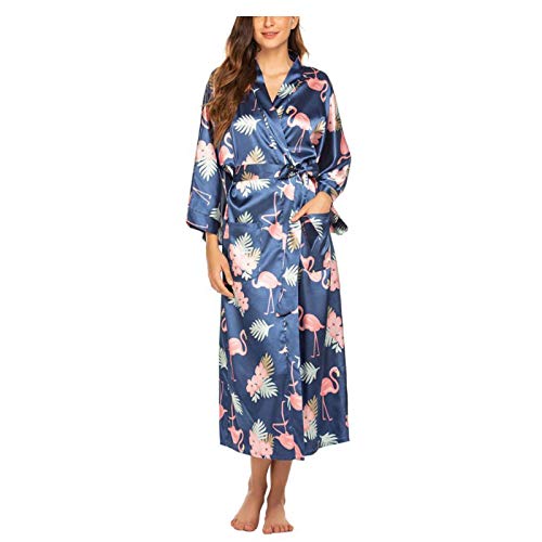 Damen Morgenmantel Seide Robe V-Ausschnitt Kimono Lose Nachtwäsche Print Bademantel Nachtwäsche Damen Hausmantel Roben Nachthemd 006-S