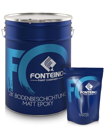 Fonteino 2K Epoxidharz Bodenfarbe Garagenfarbe Kellerfarbe Betonfarbe Bodenbeschichtung MATT Lichtblau RAL5012-5kg