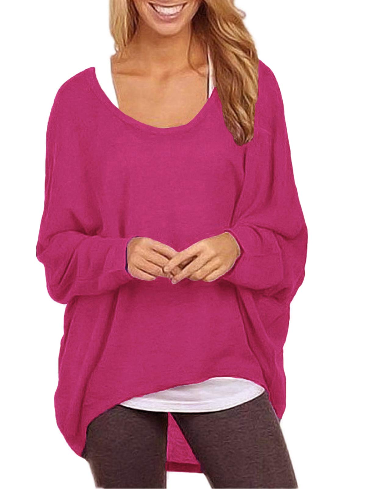 ZANZEA Damen Lose Asymmetrisch Jumper Sweatshirt Pullover Bluse Oberteile Oversize Tops Rose M