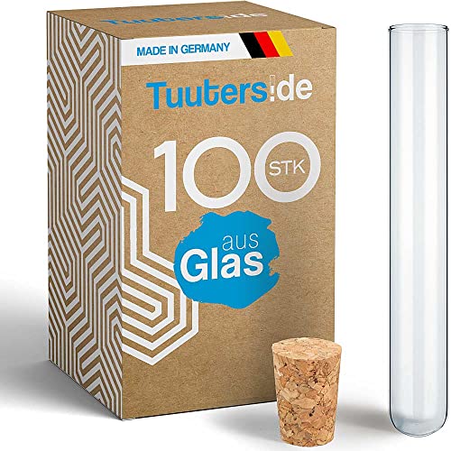 Tuuters 100x Glas Reagenzgläser mit Korken, dunkelbraun (180 x Ø20 mm)