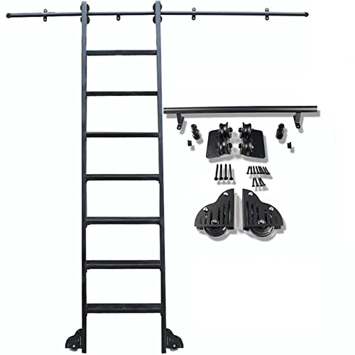 Schwarze Rundrohr-Schiebescheune, Bibliothek, Rollleiter, Hardware-Set, Schienen-Set (Keine Leiter), 3,3 Fuß bis 20 Fuß Mobile Leiterschiene aus Stahl-Rundrohr mit Bodenrollenrad (Größe: 13