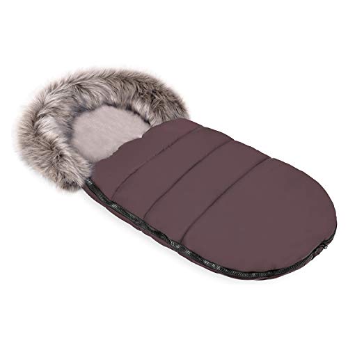 Baby-Joy gesteppter Luxus Winter Thermo Fußsack ODIN mit Kunstfell Kragen Soft Kuschel Fleece XL 105 cm (43 Kühles Braun Taupe)