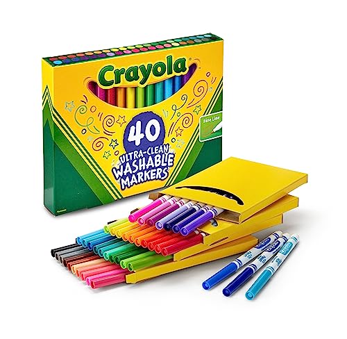 Crayola Ultra Clean Fine Line Waschbare Marker, Kindermarker für Schule, Schulanfang, 40 Stück