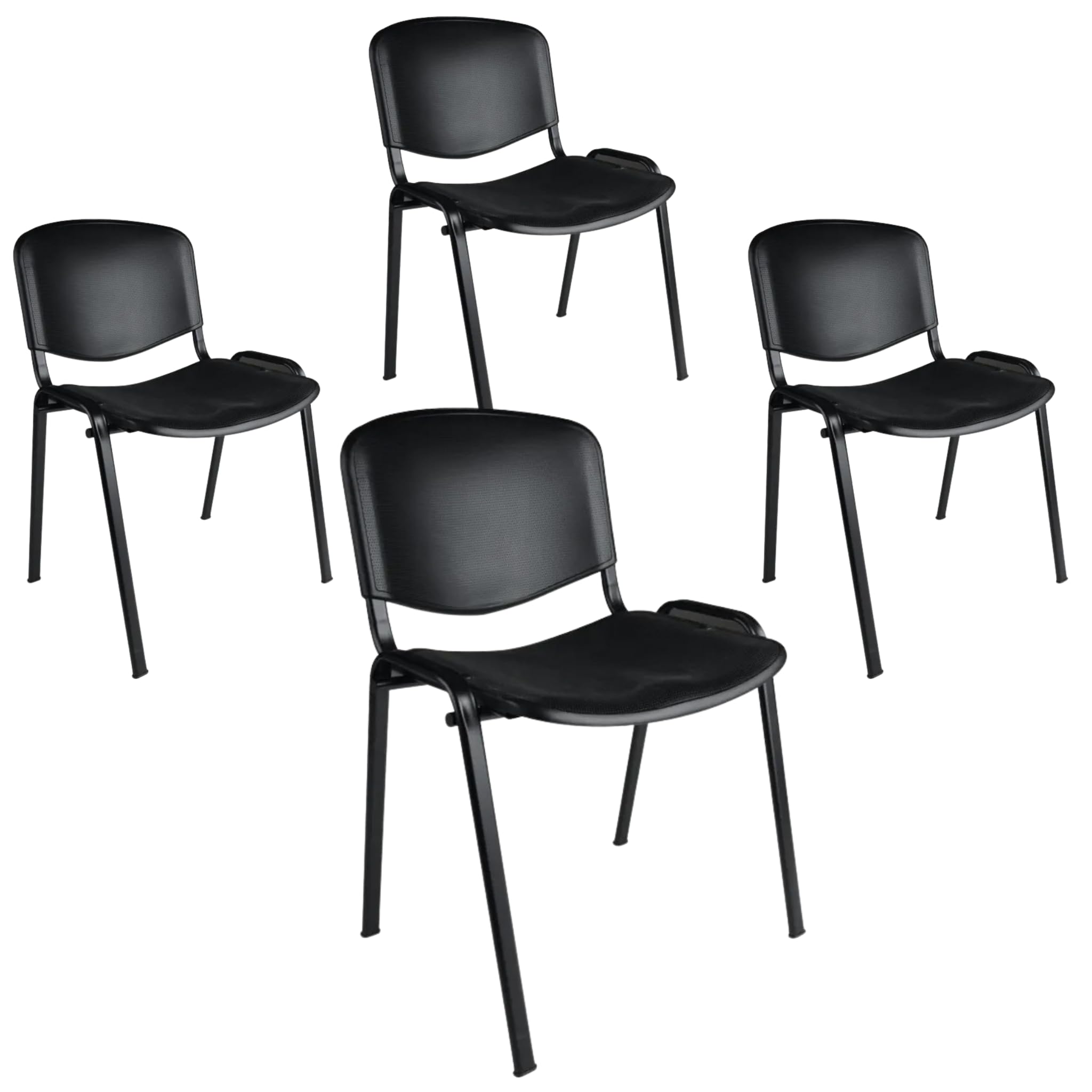 Büro & More 4er Set Besucherstühle, stapelbarer Konferenzstuhl, mit Sitz und Rückenlehne aus Kunststoff. (Schwarz)