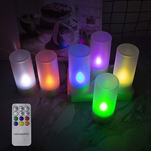 EuroFone Wiederaufladbare LED Kerze Teelichter Teelichter Flameless Kerze mit Ladestation 6pcs/set (Multicolor with remote)