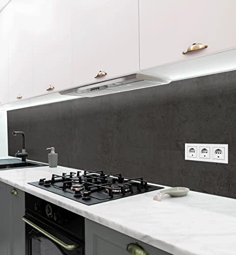 Küchenrückwand mit schwarzem Steinwand Motiv | selbstklebend-Folie | Wandtattoo | Küche | Klebefolie | Tapete-selbstklebend | Küchen Zubehör | Displayhersteller