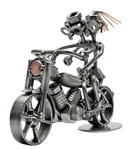 STEEMO Schraubenmännchen Motorrad Biker Geschenk Metall-Kunst Deko 24x7x18 cm