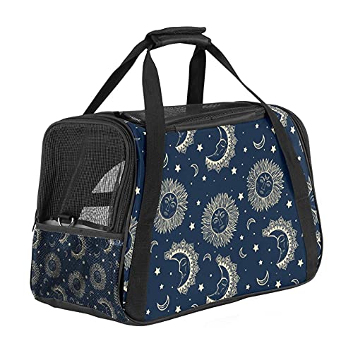 Galaxy Moon Sun Transporttasche für Katzen und Hunde, mit weichem Netzgewebe, belüftetes Design, mit doppeltem Reißverschluss, schützt die Sicherheit, für Wandern, Reisen, Outdoor, Marineblau