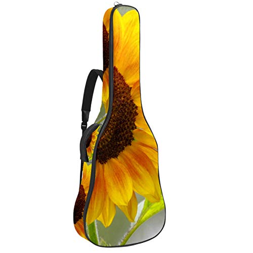 Gitarren-Gigbag, wasserdicht, Reißverschluss, weicher Gitarren-Rucksack, Bassgitarre, Akustik- und klassische Folk-Gitarre, Sunflower Blossom Bloom Summer Yellow Flower