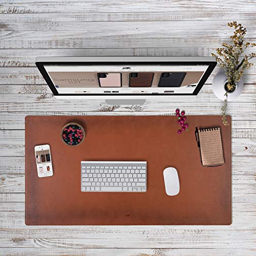 Solo Pelle Hochwertige Schreibtischunterlage Leder für Bürotisch - handgefertigte Schreibunterlage aus Leder - Edel Schreibtisch Unterlage (Cognac Braun, 48cm x 90cm)