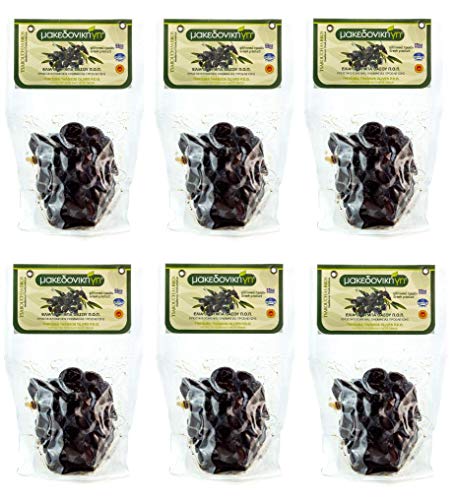6x 250g getrocknete schwarze Natur Throumba Oliven aus Thassos Griechenland gesalzen Thrumbas getrocknet Naturoliven 1,5kg Set + 10m Olivenöl zum teste