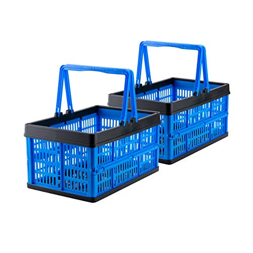 Grizzly kleine Klappbox faltbar mit Henkel, 2er Set, blau, je 16 L, Faltbox nutzbar als klappbarer Einkaufskorb und Kofferraum Organizer