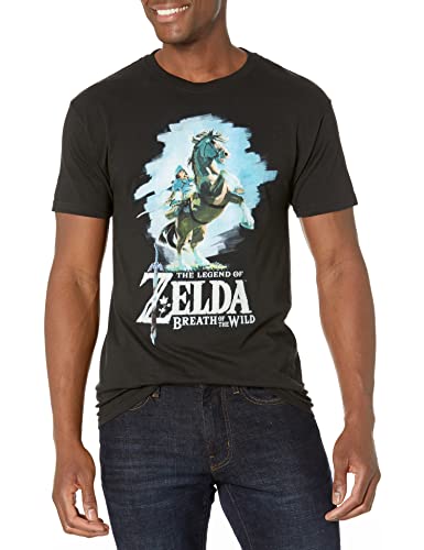 Nintendo Herren Zelda Breath of The Wild Link Epona Posing T-Shirt, Schwarz, L