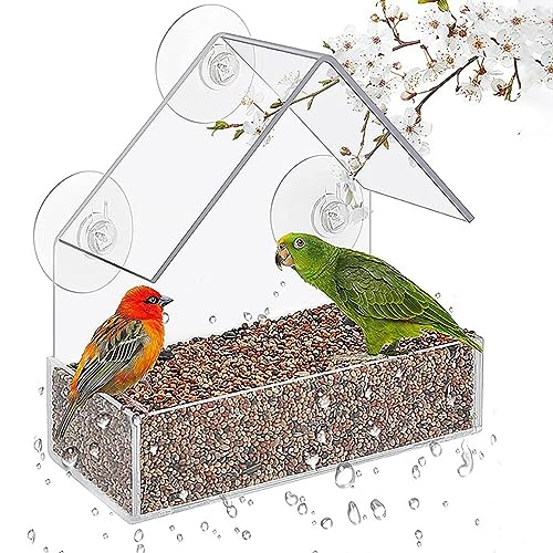 Kolibri-Futterspender für den Außenbereich, Kolibri-Futterspender für draußen, Fenster-Vogelhäuschen, transparentes Vogelhaus mit Entwässerungslöchern, Terrassen-Gartendekoration Stronrive