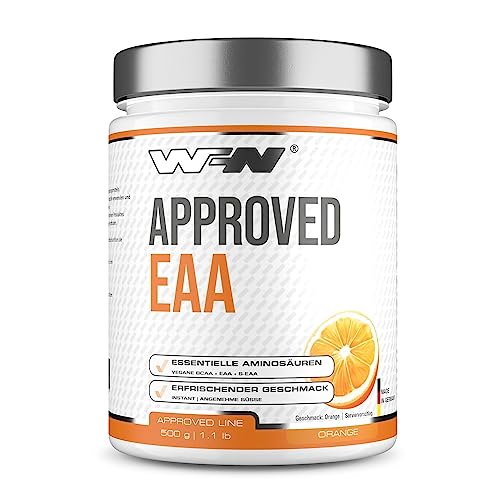 WFN Approved EAA - Orange - 500g Dose - 9 Essentielle Aminosäuren + L-Histidin - Instant EAA Pulver - Vegan - 35 Portionen - Made in Germany - Extern laborgeprüft