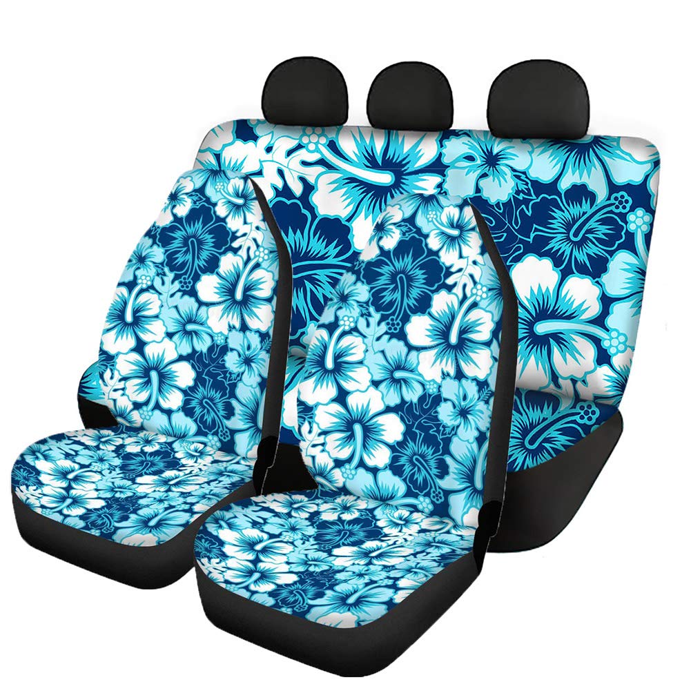 UOIMAG Hawaiian Hibiskus Blume Auto Sitzbezug Set Universal Auto Vordersitzschoner Rücksitzbezug Komplettes Set 4 Stück