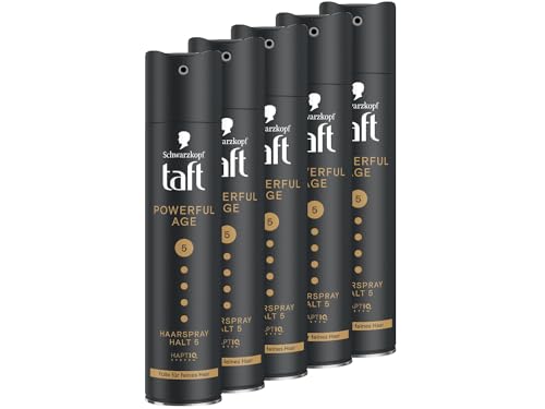 Schwarzkopf Taft Haarspray Powerful Age (5x 250 ml), Haltegrad 5 Haarstyling, Haarspray für feines und dünner werdendes Haar, Fülle für feines Haar, Vegane Formel*