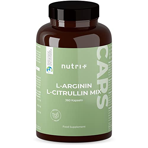 Arginin Citrullin Kapseln - 360 Caps hochdosiert + vegan - 3000mg L-Citrullin + L-Arginin pro Portion - Fitness und Bodybuilding - Premiumqualität ohne Magnesiumstearat + Zusätze