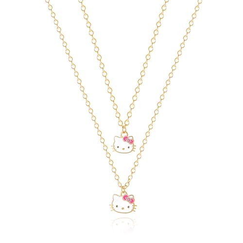 Hello Kitty Sanrio Damen-Halsketten-Set für Mutter und Tochter, offizielle Lizenzprodukte, 18 kt Gold, 40,6 cm + 5,1 cm, Messing, Kristall, Messing, Kristall