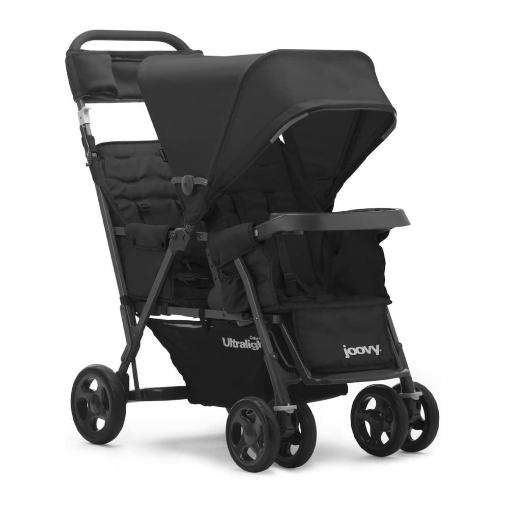 Joovy Caboose Too Ultralight Graphite Kinderwagen mit Rücksitz, Geschwisterkinderwagen, Doppelkinderwagen, Sit and Stand Kinderwagen, Schwarz