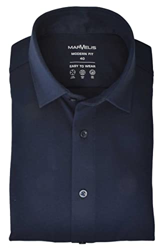 Marvelis Modern Fit Hemd Langarm New Kent Kragen Jersey Nachtblau Größe 46