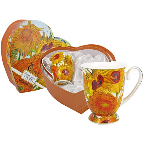 CARMANI - Set von 2 PorzellanBecher für Tee, Kaffee in Geschenk-Box mit Vincent Van Gogh - Sonneblumen 400 ml