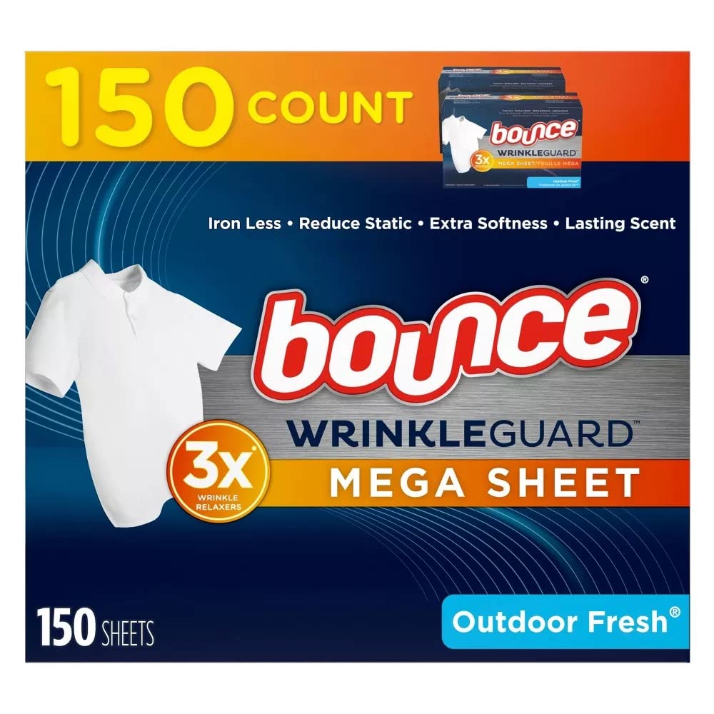 Bounce Wrinkle Guard Mega Dryer Sheets, Outdoor Fresh Scent - 150 Count